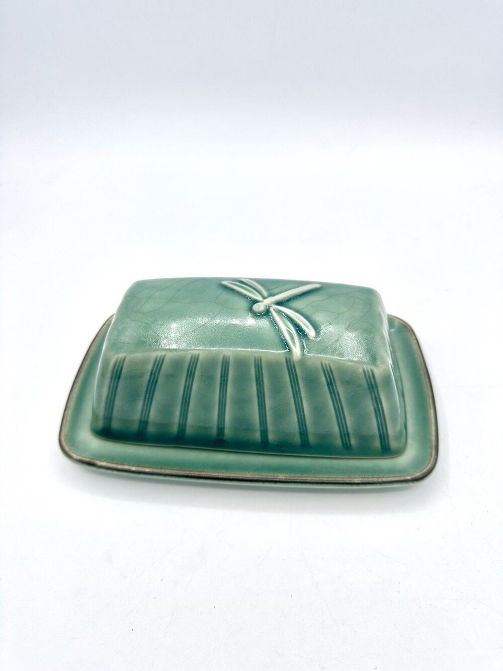 Pfaltzgraff Naturewood Serenity Green Covered Butter Dish - Dragonfly Teal